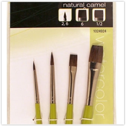 BRUSH SET LOEW CORNELL 4PC NATURAL CAMEL HAIR - ACRYLIC/OIL/ WATERCOLOR 1024924
