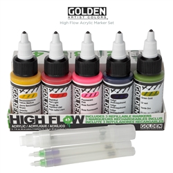 GOLDEN ACRYLIC SET HIGH FLOW 5 COLORS & 3 REFILLABLE MARKERS GD959-0