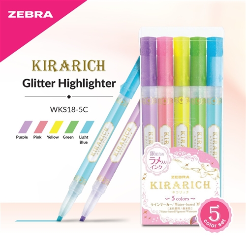 Zebra Kirarich Glitter Highlighter Set of 5