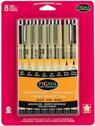 PIGMA MICRON RAPIDOGRAPH SET 8 PC ALL BLACK SK30067