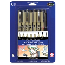Sakura Pigma Micron Drawing Pen Set, Black fineliner Manga Pen (003, 005,  01, 03, 05, 08 tip) Drawing Set - Include Index Tape 