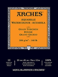 WATERCOLOR PAPER ARCHES PAD ROUGH 9x12 inches 140LB-300gr COTTON AP1795102
