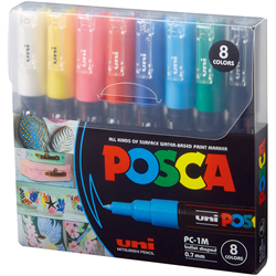 POSCA ACRYLIC PAINT MARKER PC-1M EXTRA FINE SET 8 BASIC COLORS PXPC1M8SET