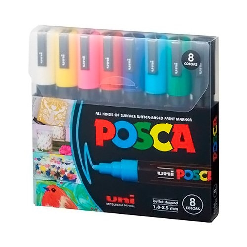 uni POSCA Acrylic Paint Marker - PC-3M Fine - 8 Glitter Color Set 