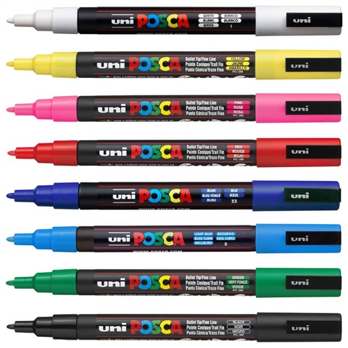  8 Posca Paint Markers, 3M Fine Posca Markers with Reversible  Tips, Posca Marker Set of Acrylic Paint Pens
