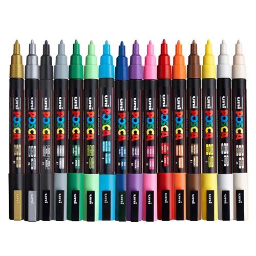 POSCA PC-3M Fine Bullet Paint Marker Set (16-Colors) 087660 - The