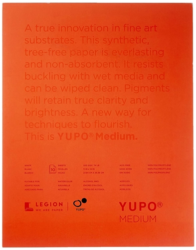 WATERCOLOR PAD YUPO 11x14 inches WHITE SYNTHETIC PAPER 10 Sheets LP197WH1114
