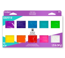 SCULPEY III SET 10 BRIGHT COLORS POLYMER CLAY 2 onz- 57 grams SYMP500-1