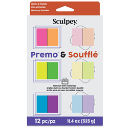 PREMO-SOUFFLE SET 12 NEONS & PASTELS  POLYMER CLAY 1 onz- 28.33grams 84320-0109