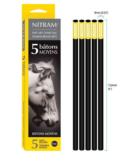Nitram Charcoal Soft Round (8mm) - 5 Pack